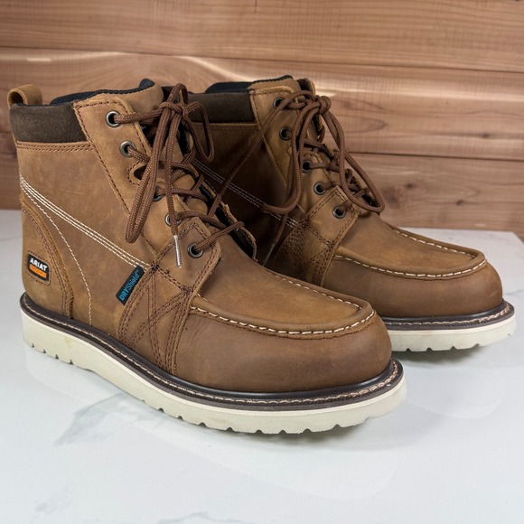 Ariat Rebar Wedge Distressed Brown Moc Toe 6" Waterproof  Work Boot Women's 9 B - Picture 7 of 16